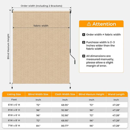 HOMEDEMO Outdoor Roller Shades for Patio, Sun Roller Shade Cloth Roll Blinds - Image 5