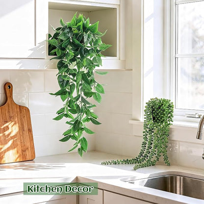 Der Rose 4Pcs Fake Plants Hanging Artificial Ivy Vine Faux Eucalyptus Hanging - Image 8