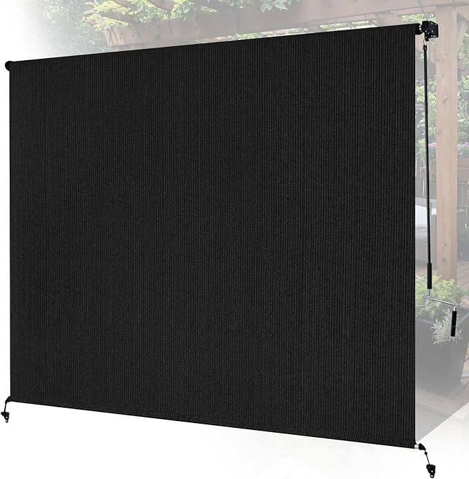 8'W x 6'H Black Patio Shades Roll up Outdoor Roller Shade Crank Wand Blind by Unknown