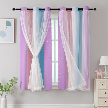 XiDi Curtains for Bedroom Decor, Rainbow Pink Purple/42/79 by Addsomecolortolife