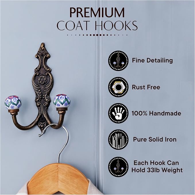 Indian Shelf 44Lb. Pack of 6 Heavy Duty Double Prong White Decorative Coat - Image 6