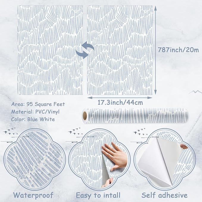 Theper Blue Modern Striped Wallpaper Peel and Stick Wallpaper Boho 17.3"×787" - Image 3