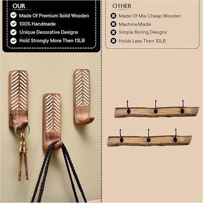 IndianShelf 10 LB- 12 Pieces Decorative Wood Adhesive Wall Hooks–Boho Peel and - Image 4