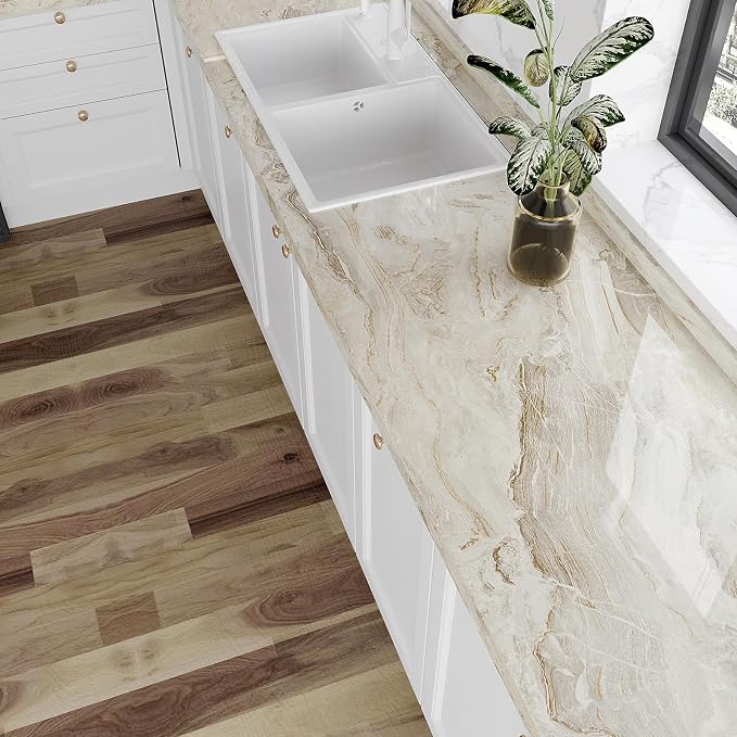 VEELIKE 15.7''x118'' Beige Gold Liquid Marble Contact Paper - Image 2