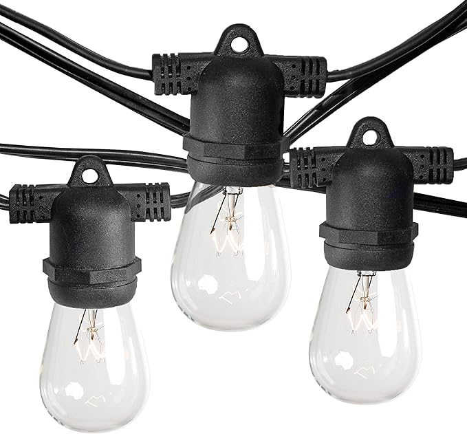Hometown Evolution, Inc. Commercial E26 String Lights with 16 Gauge Wire (50 Foot 25 Socket, S14 11 Watt Clear Bulb)
