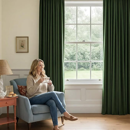 NICETOWN Room Darkening Dark Green Velvet Curtain Panels - Image 2