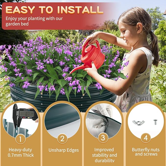 Durable Round Steel Raised Garden Bed Painted for Planting Vegetable/Herbs/Flowers/Trees at Backyard/Garden,or Baby Chicken,Christmas Tree Fence (Dark Green, 47 in Diameter x 12 in high)