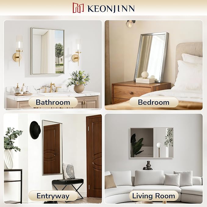 Keonjinn 60 x 36 Inch Brushed Nickel Bathroom Mirrors - Image 6