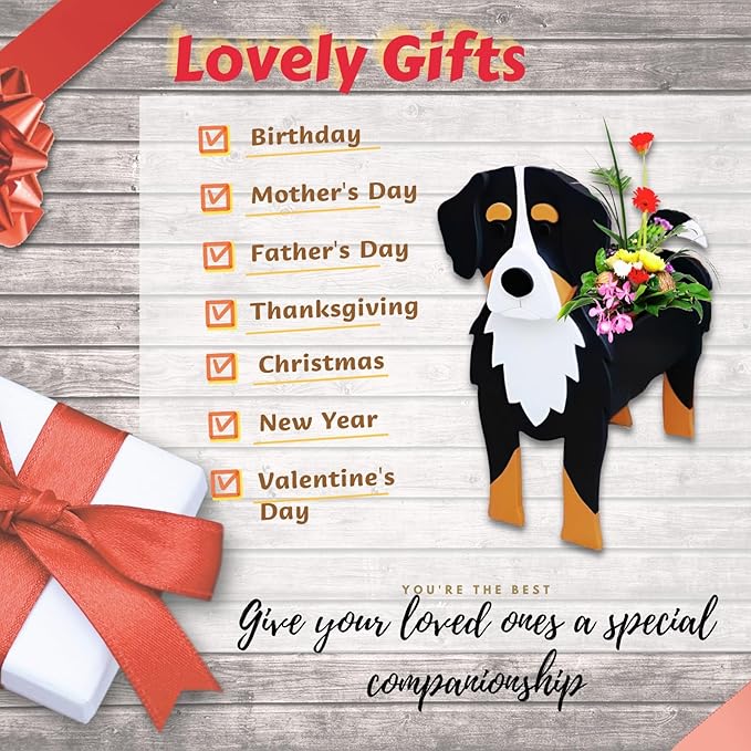 Bernese Mountain Dog Planter Plant Pots,Cute Garden Dog Flower Planter,Dog Planters Birthday Gifts for Women,Office,Indoor/Outdoor Decor（9.45 * 5.75 * 12.2in）