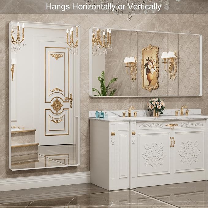 LOAAO 72x36 Inch White Metal Framed Bathroom Mirror - Image 3