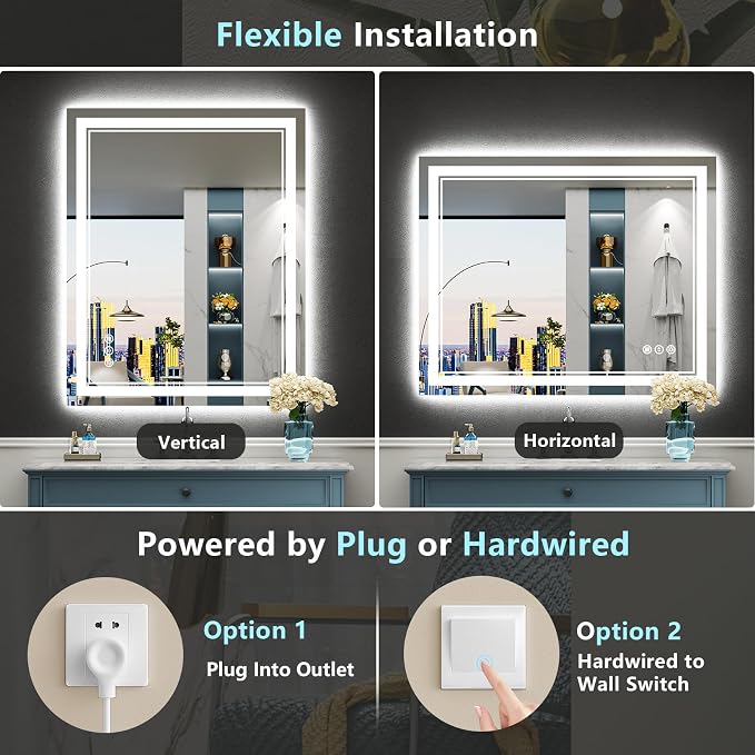 44x30 LED Bathroom Mirror with Lights, Backlit and Front Lit Anti-Fog Lighted - Image 6