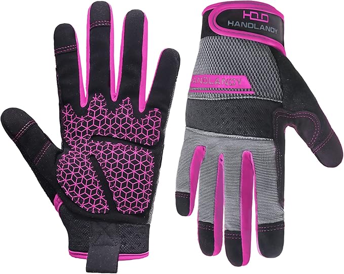HANDLANDY Women Safety Work Gloves Utility Touch Screen Working Grip Glove for Yardwork Gardening Breathable Mechanic Gloves