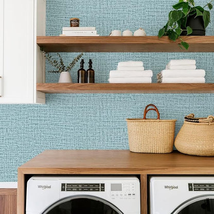 Teal Wallpaper Grasscloth Peel and Stick Wallpaper 17.7inch x 196.8inch Teal - Image 7