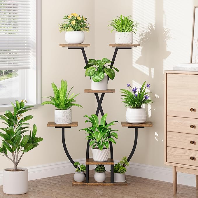POZILAN Plant Stand Indoor with Grow Light - 7 Tiered Corner Plant Stand for Multiple Plants, Metal Plant Shelf Indoor Display Rack Holder, Flower Stand for Indoor Plants, Balcony, Living Room, Patio