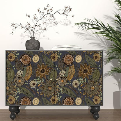 Boho Wallpaper Peel and Stick, Vintage Blue Yellow Floral Contact Paper 17.5" x - Image 3