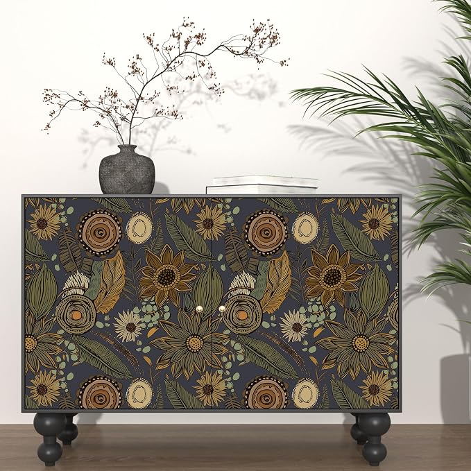 Boho Wallpaper Peel and Stick, Vintage Blue Yellow Floral Contact Paper 17.5" x - Image 3
