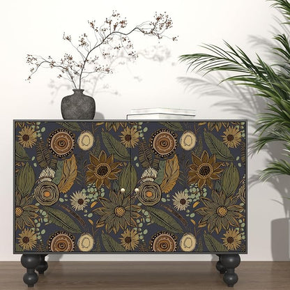 Boho Wallpaper Peel and Stick, Vintage Blue Yellow Floral Contact Paper 17.5" x - Image 3