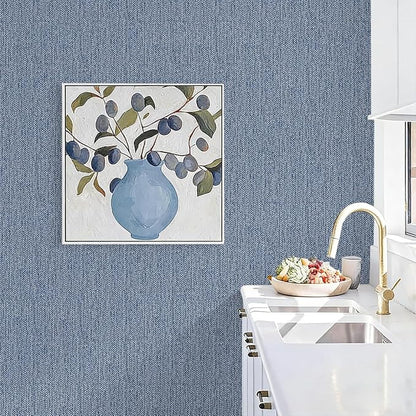Grasscloth Peel and Stick Wallpaper Blue Contact Paper 15.7inch x 196.8inch - Image 3