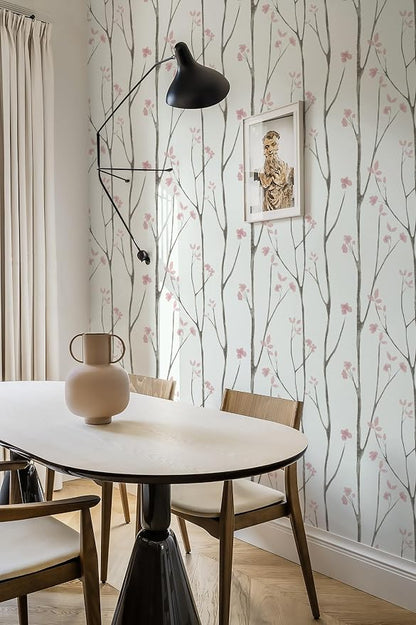 Timeet Floral Wallpaper White and Pink Wall Paper Peel and Stick Modern Contact - Image 6