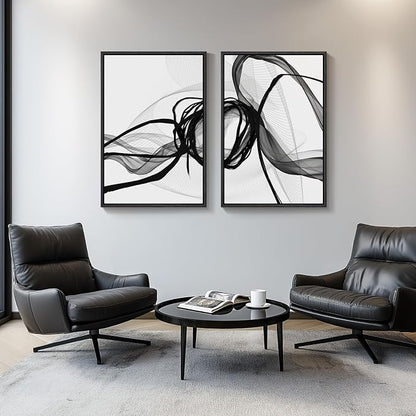 Large Framed Black and White Abstract Wall Art - Image 8