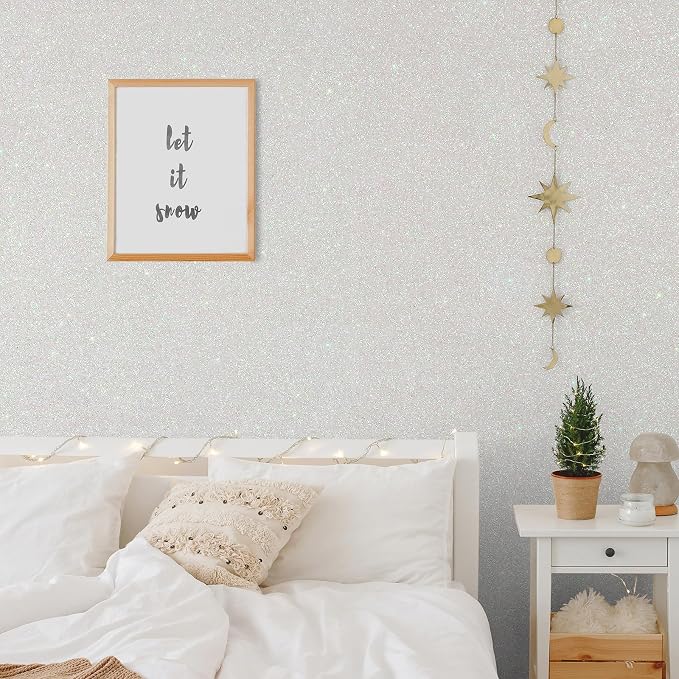 CHIHUT Iridescent Off White Glitter Peel and Stick Wallpaper Sparkle Self - Image 7