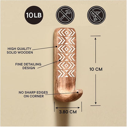 IndianShelf 10 LB- 12 Pieces Decorative Wood Adhesive Wall Hooks–Boho Peel and - Image 7