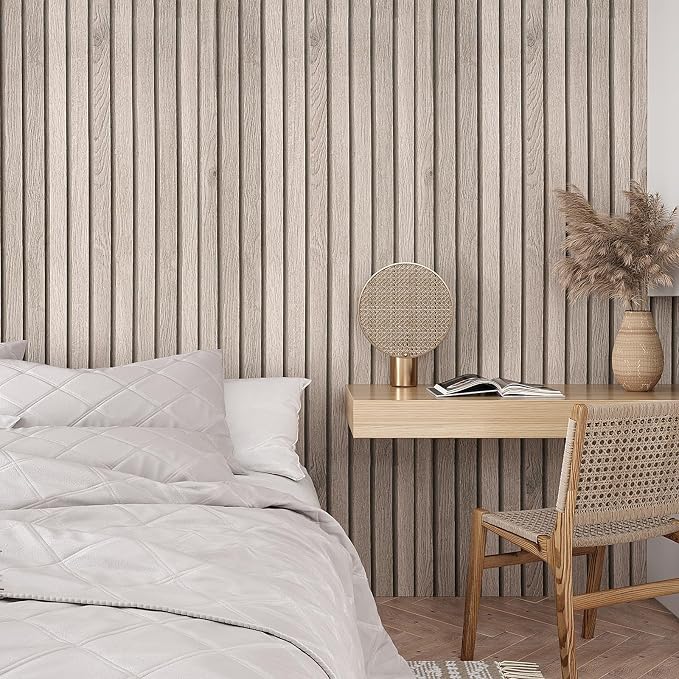 VEELIKE Rustic Grey Oak Wood Slat Peel and Stick Wallpaper 24''x118'' Faux Wood - Image 3
