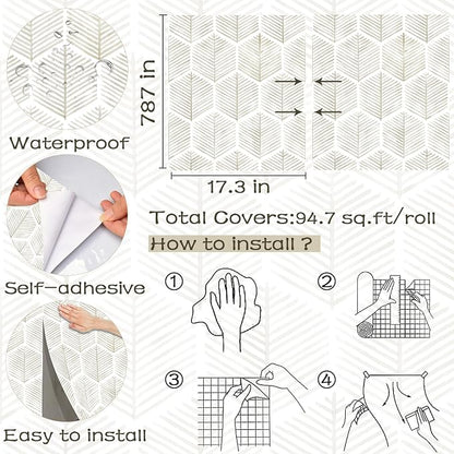 Modern Peel and Stick Wallpaper 17.3''×''787 Self Adhesive Wallpaper Boho - Image 3