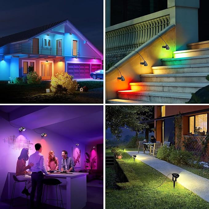 1500LM LED High Brightness Outdoor Landscape Lighting 15W RGBCW Color Changing Landscape Lights Remote Control Spot-Lights with Plug in IP66 Waterproof Flood Light for Garden - 4 Pack
