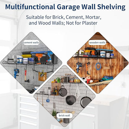 4 Pack Garage Wall Shelf, Wall Mounted Storage Shelves, Heavy Duty Metal Shelves - Image 8