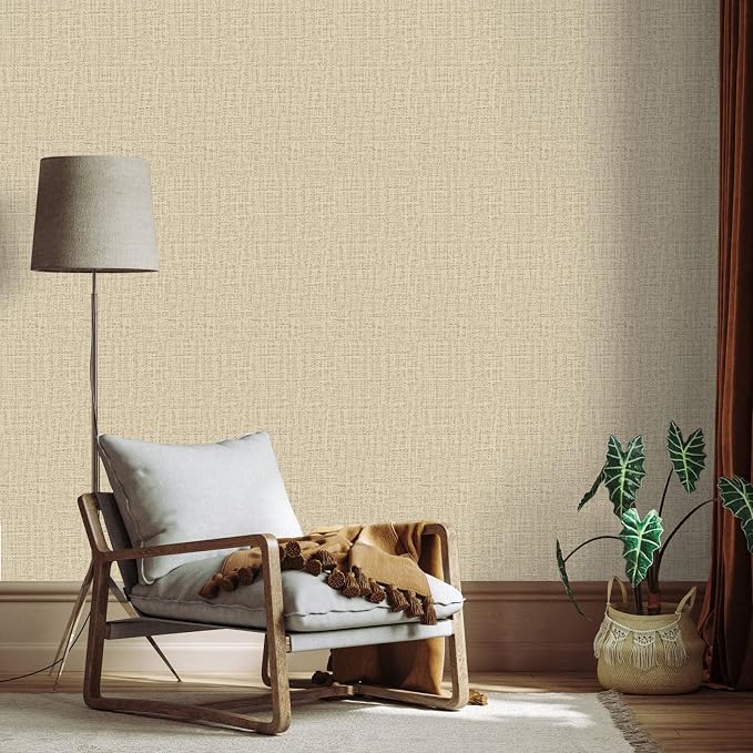 TANONE Khaki Contact Paper Peel and Stick 15.8 in X 118 in, Grasscloth Self - Image 4