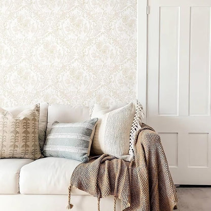 Ismoon Floral Peel and Stick Wallpaper Vintage Beige Contact Paper Boho - Image 5
