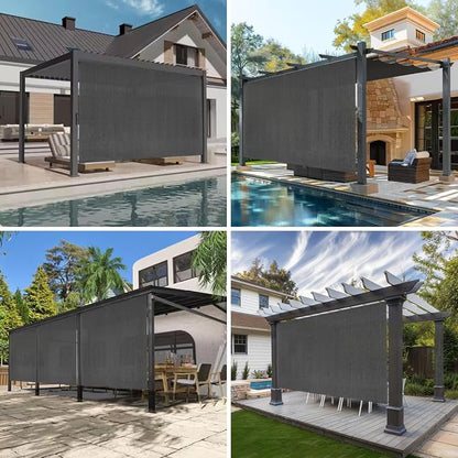 6'W x 8'H Gray Patio Shades Roll up Outdoor Roller Shade Crank Wand Blind - Image 5