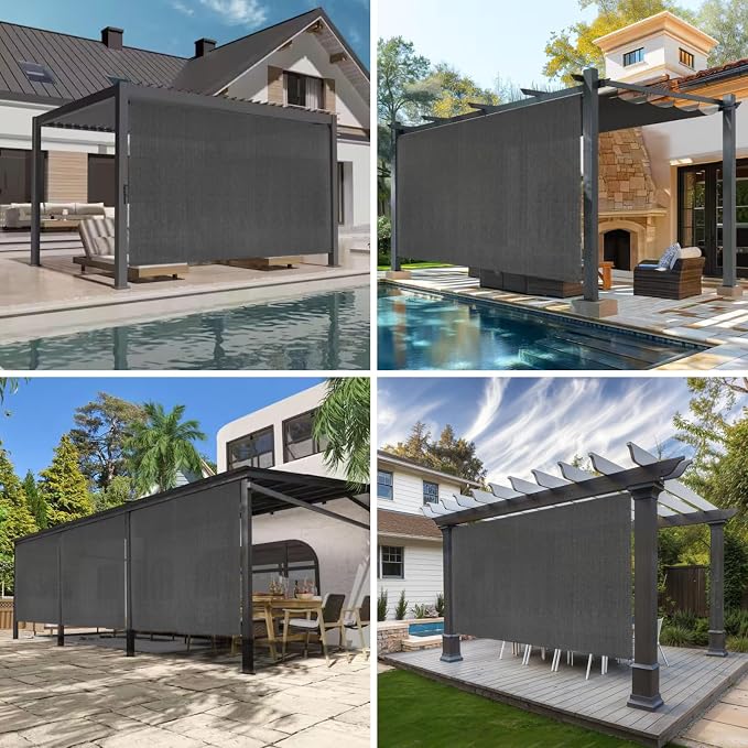 6'W x 6'H Gray Patio Shades Roll up Outdoor Roller Shade Crank Wand Blind - Image 5