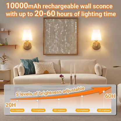 Nekhung Battery Operated Wall Sconces Set of 2, Wireless Wall Light - Image 4