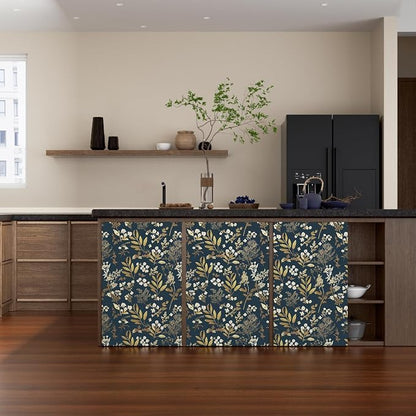 Laatse Dark Blue Leaf Wallpaper Peel and Stick Dark Floral Wallpaper - Image 6