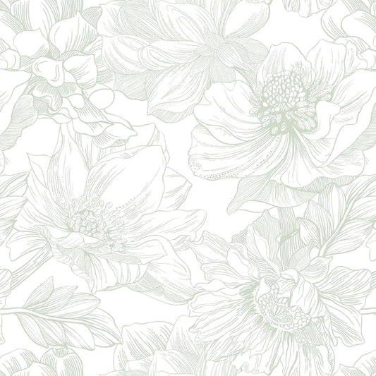 Ismoon Large Floral Peel and Stick Wallpaper Boho White and Green Contact Paper by Ismoon