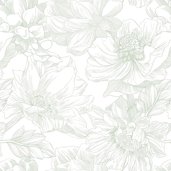 Ismoon Large Floral Peel and Stick Wallpaper Boho White and Green Contact Paper by Ismoon