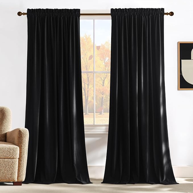 NICETOWN Black 92 inch Long Velvet Curtains by NICETOWN