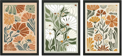 YWJKWLGS Mid Century Boho Wildflower Wall Art Set of 3, 11x16 Inch Black Framed by Unknown