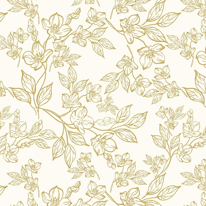 Ismoon Floral Wallpaper Peel and Stick Vintage Flower Beige and Gold Contact by Ismoon