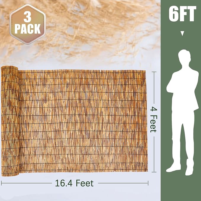 Barydat 2 Pcs 4 x 16.4 ft Reed Fence Roll, 85% Shade Bamboo Privacy Screen - Image 2