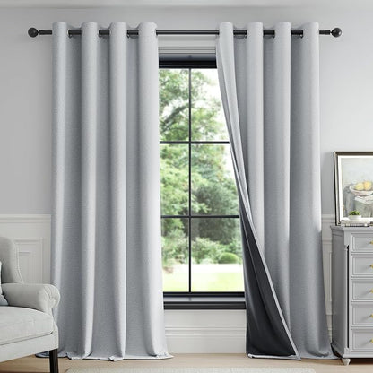 FMFUNCTEX 100% Light Grey Blackout Curtains by Fmfunctex