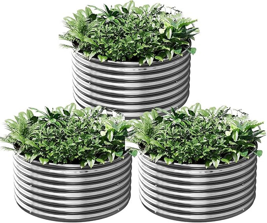 3 Pack 2x2FT Round Galvanized Raised Garden Bed Outdoor,Metal Garden Bed for Vegetables,Steel Raised Beds for Gardening,Above Ground Garden Box for Flower