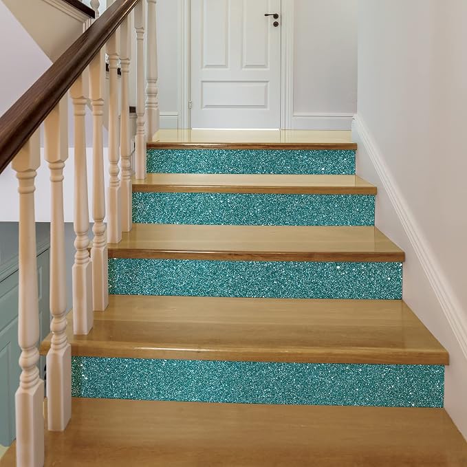 CRE8TIVE 8"x354" Teal Blue Glitter Wallpaper Stick and Peel Wall Border Fabric - Image 6