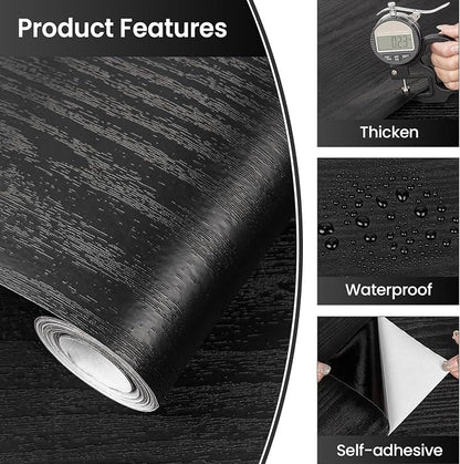 Abyssaly Black Wood Peel and Stick Paper 11.78" X 394" Decorative Self-Adhesive - Image 2