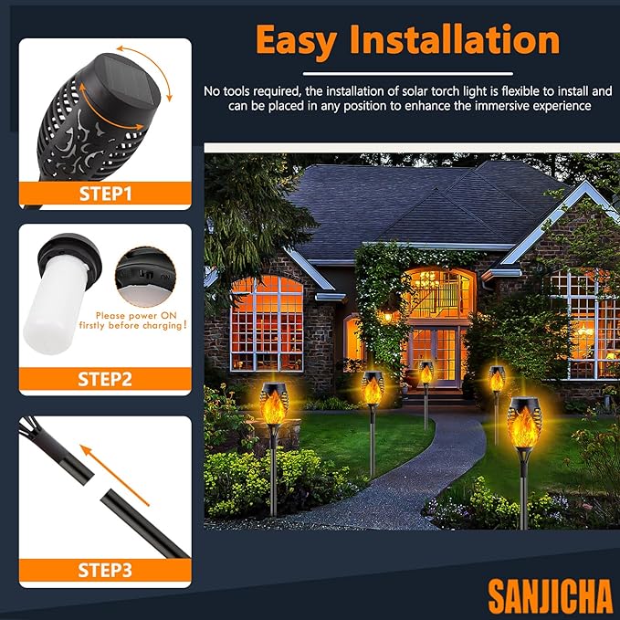 10 Pack Solar Lights Outdoor, Mini Solar Torch Lights with Flickering Flame for Garden Decor, Waterproof Solar Powered Outdoor Lights Solar Flame Torches for Pathway Patio Yard Porch Outside Decor