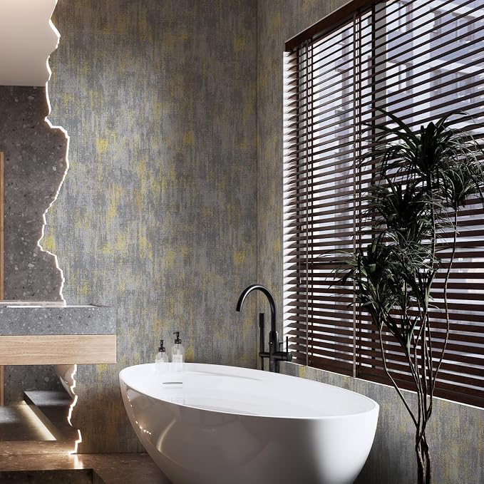 JiffDiff Vintage Metallic Peel and Stick Wallpaper Industrial Metallic Concrete by wallpaper