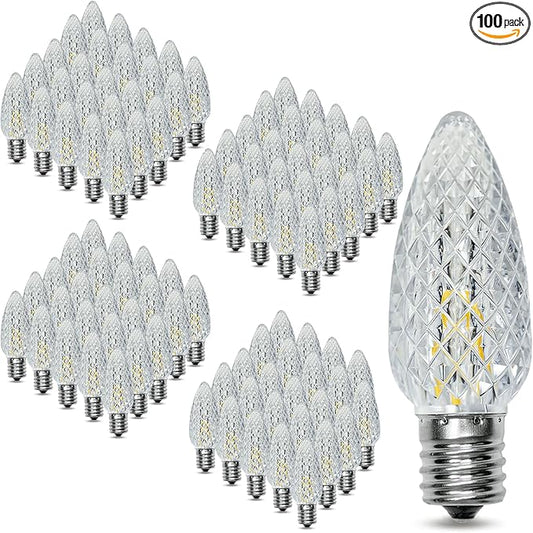 100Pack C9 Replacement LED Light Bulbs, Strawberry Christmas Bulb 2700K Soft White Shatterproof & Waterproof Outdoor String Light Bulbs, E17 Candelabra Base Edison Bulbs for Holiday Decoration
