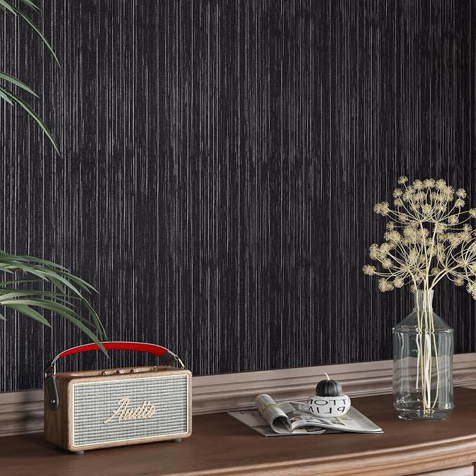 CRE8TIVE Black Grasscloth Peel and Stick Wallpaper Textured Woven Linen Fabric - Image 6